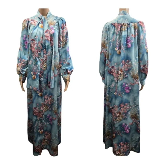 VTG 70s Christian Dior Canada Floral Maxi Robe Lavallière Gown Size S - Picture 7 of 10
